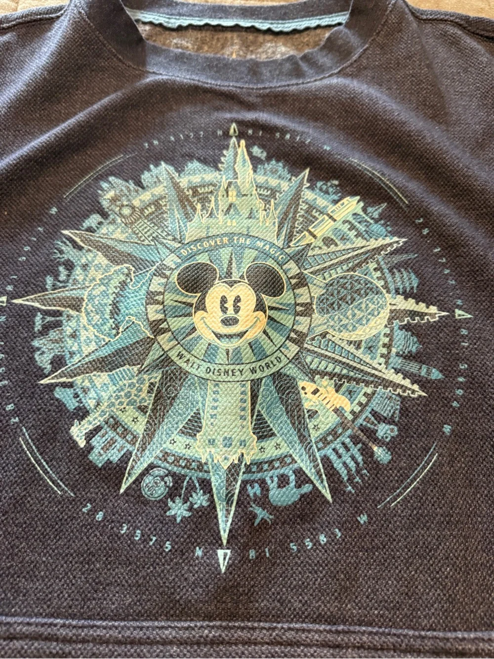 Unisex Dark Blue Crewneck Sweater with Light Blue Graphic